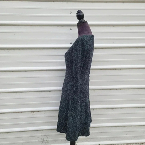 Loft Ann Taylor A-Line Floral Green Black Emerald Dress Long Sleeve Stretch Sz 4 - Picture 9 of 12